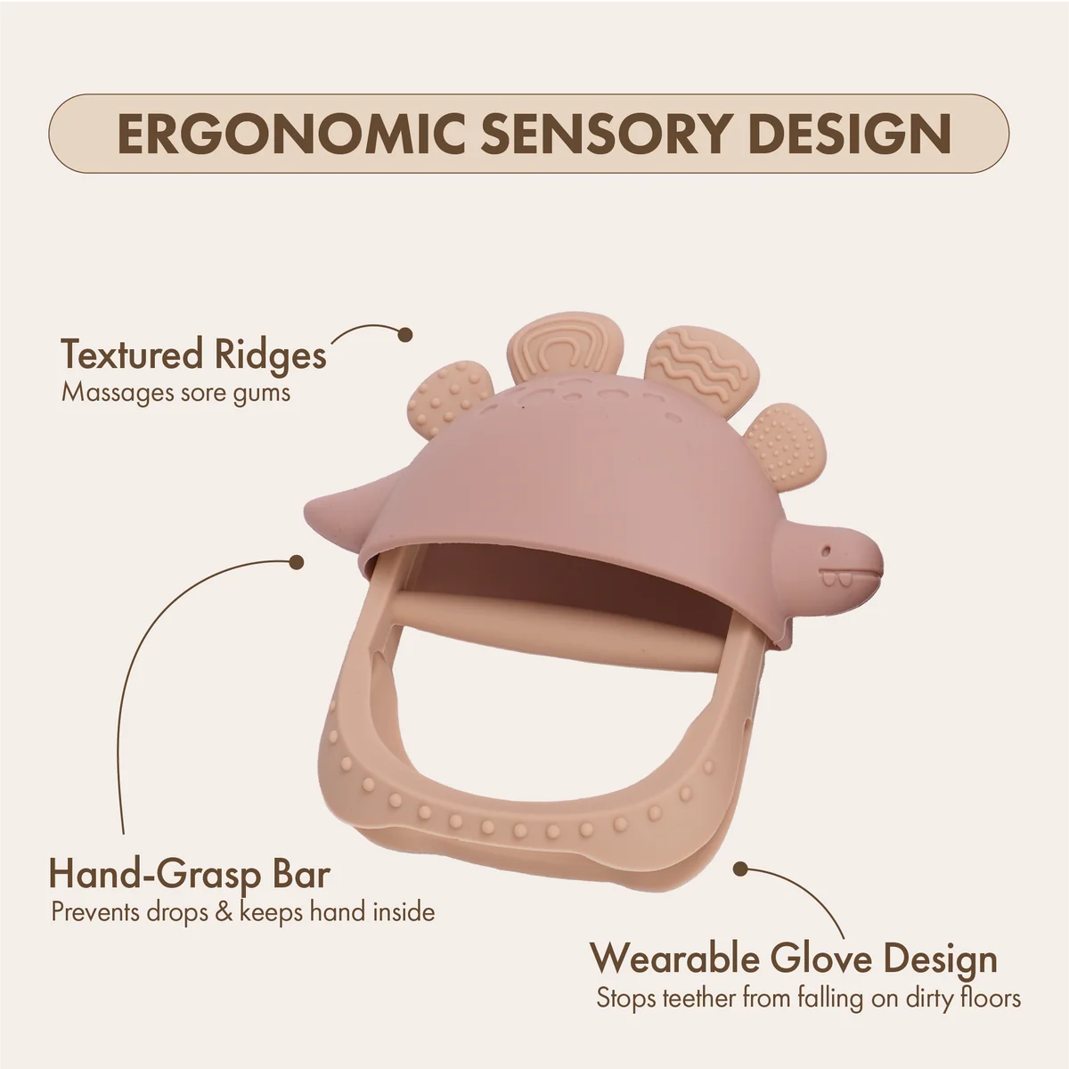 Dino Soothe Teether | Blush