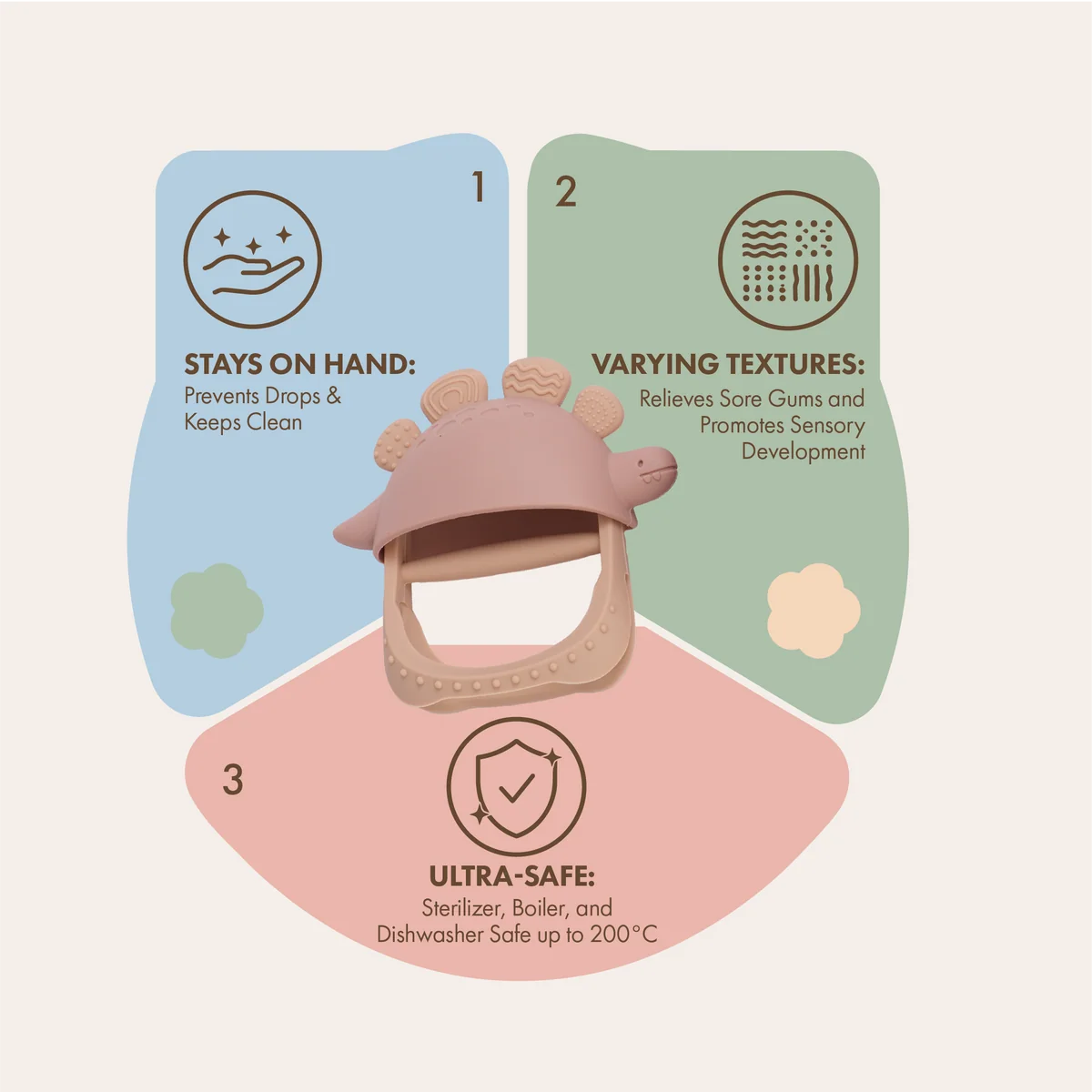 Dino Soothe Teether | Blush