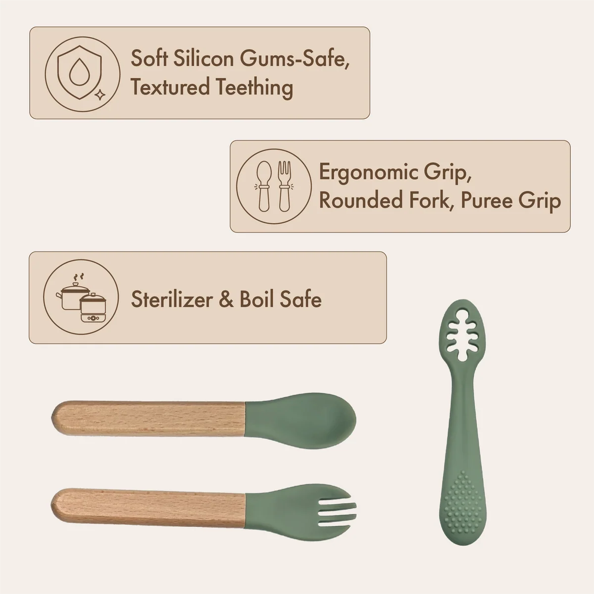 Silicone Cutlery Set | Sage Green